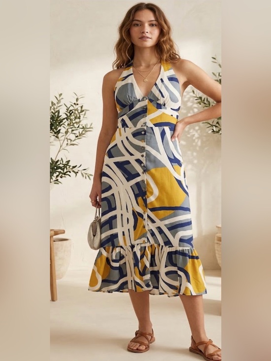 Maeve Dresses & Skirts - Maeve Women’s print halter midi button front dress Size 10